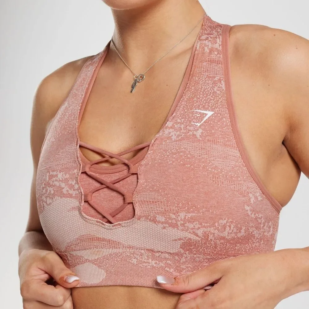 Gymshark ADAPT CAMO SEAMLESS SPORTS BRA MSupport Small Misty Pink-Hazy Pink NWT‎